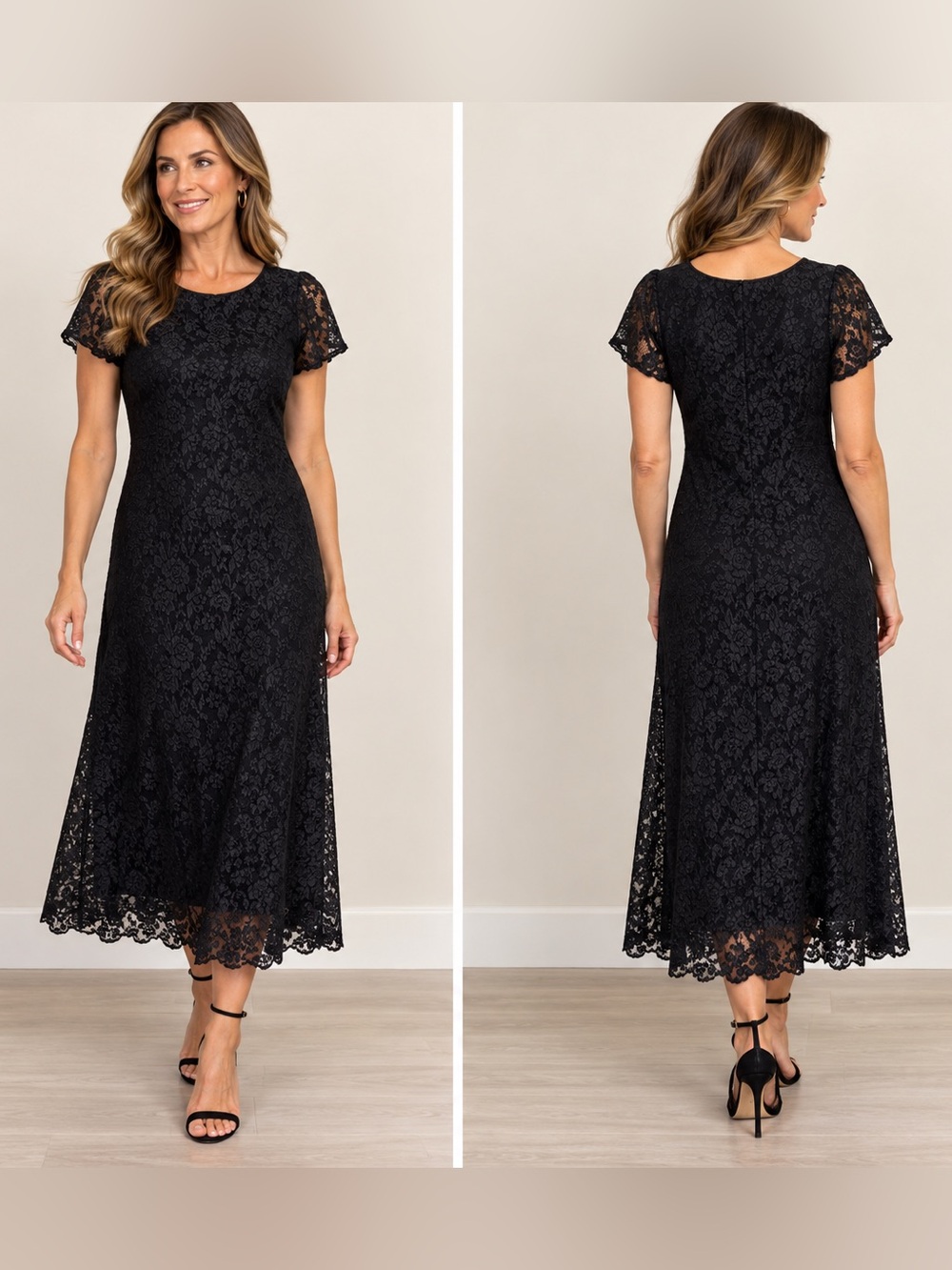 Elegant Timeless Black Lace Midi Dress
